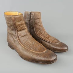 Men's GUCCI Boots Size 12 Taupe Textured Leather Apron Toe Ankle Boots / Shoes