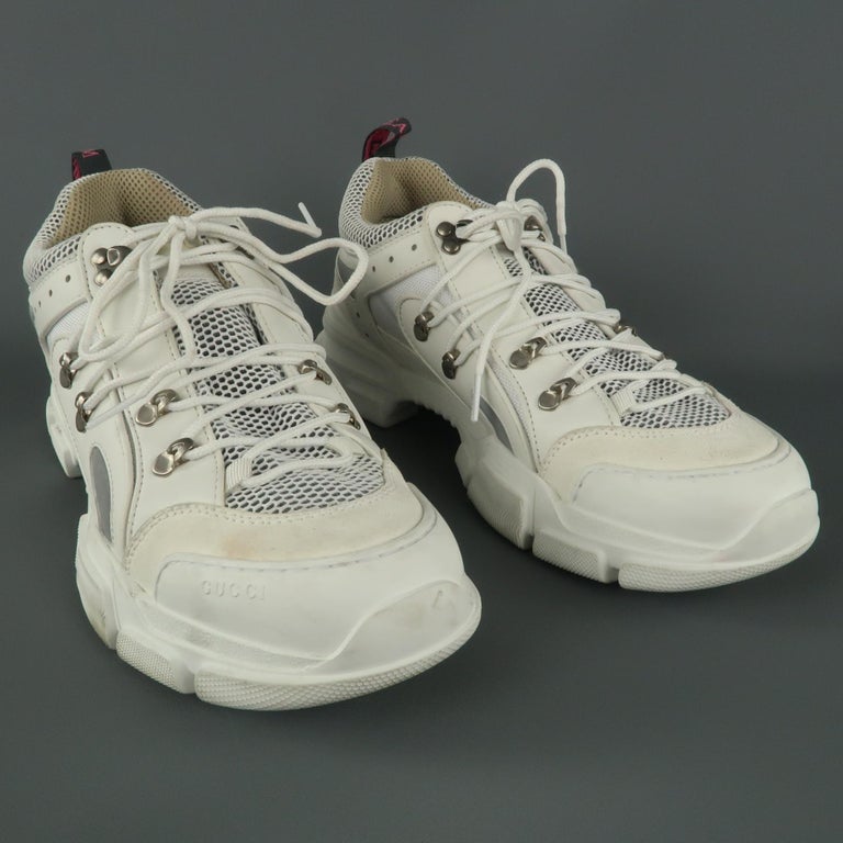 Men�s GUCCI Size 12 White Mixed Materials Nylon Lace Up