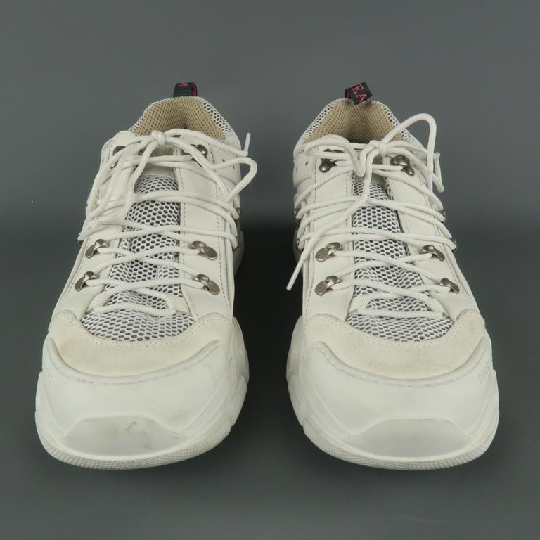 Men�s GUCCI Size 12 White Mixed Materials Nylon Lace Up