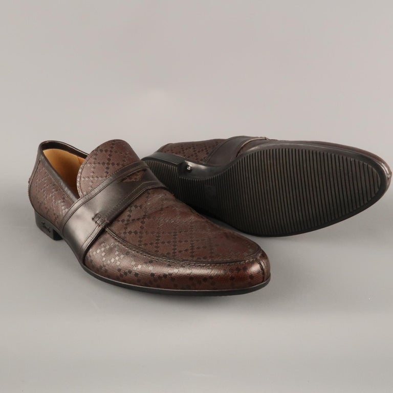 Men's GUCCI Size 13 Brown Textured Leather Slip On Loafers at 1stDibs