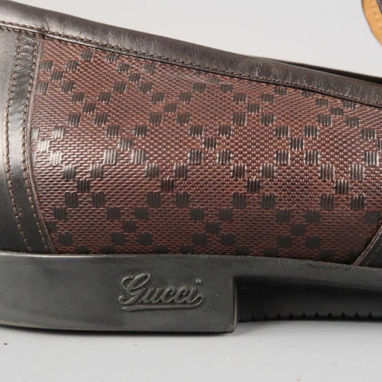 Men's GUCCI Size 13 Brown Textured Leather Slip On Loafers at 1stDibs