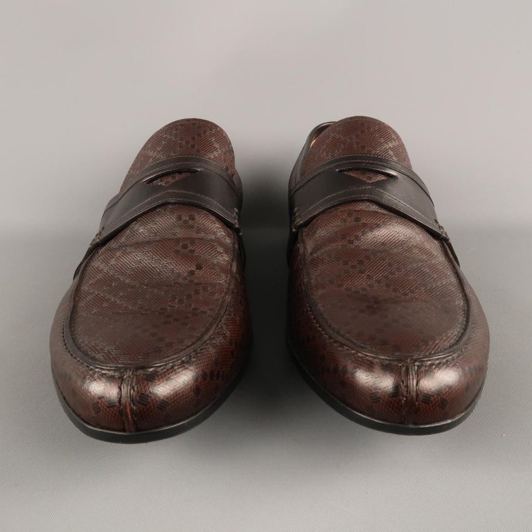 Men's GUCCI Size 13 Brown Textured Leather Slip On Loafers at 1stDibs