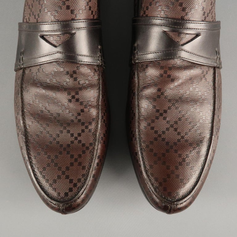 Men's GUCCI Size 13 Brown Textured Leather Slip On Loafers at 1stDibs