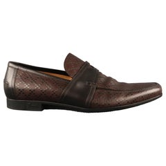 Men's GUCCI Size 13 Brown Textured Leather Slip On Loafers
