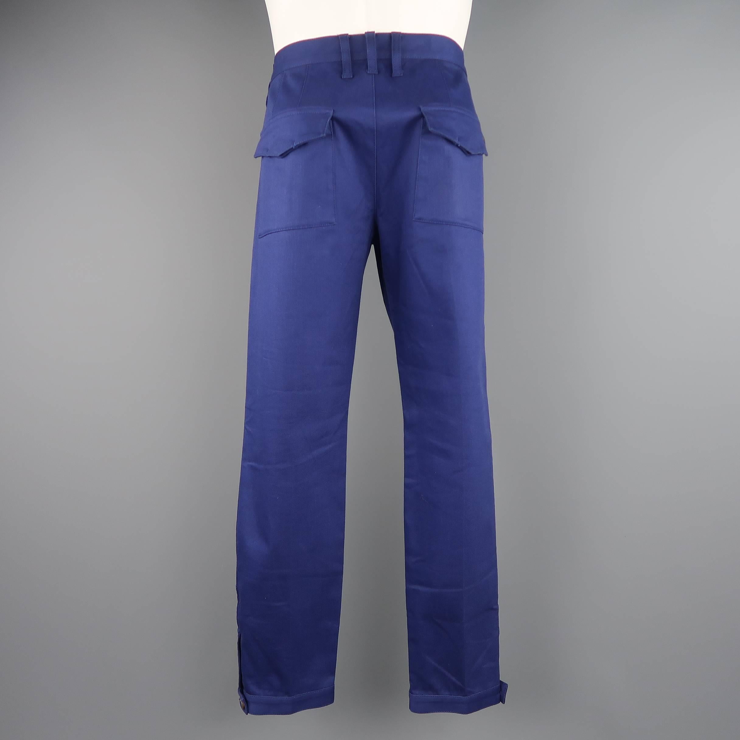 Men's GUCCI Size 32 Royal Blue Cotton Denim Button Moto Cuff Jeans 2