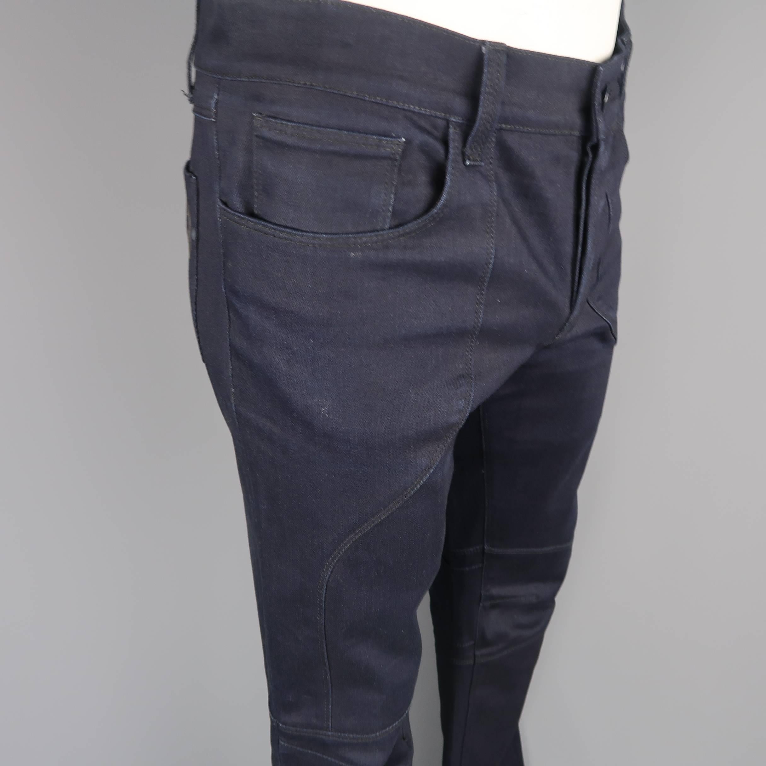 Black Men's GUCCI Size 34 Navy Denim Knee Pad Moto Biker Jeans