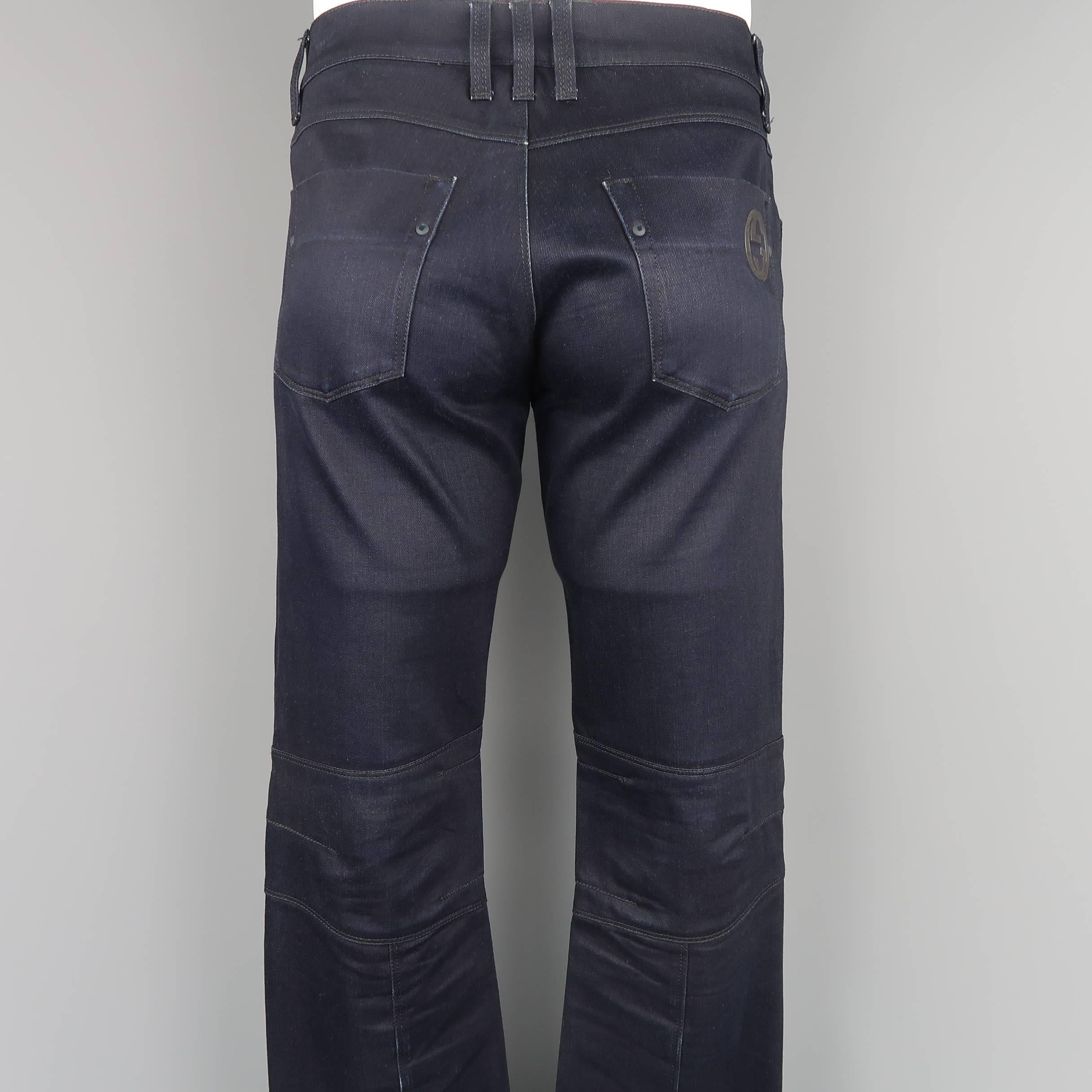 Men's GUCCI Size 34 Navy Denim Knee Pad Moto Biker Jeans 2