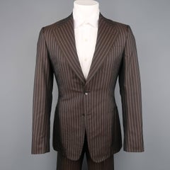 GUCCI Size 36 Regular Cotton / Silk Brown Pinstripe Wide Notch Lapel Suit