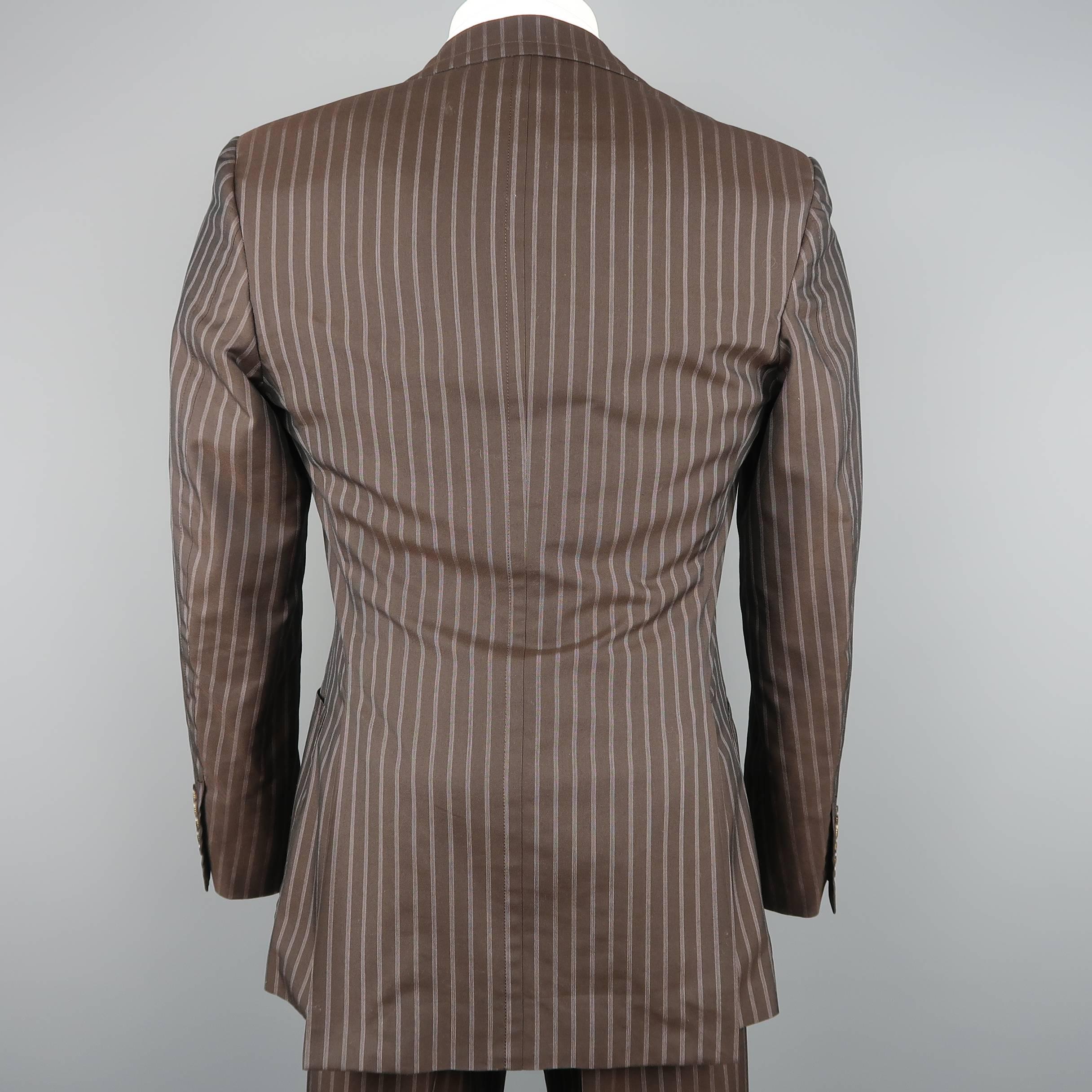 Black GUCCI Size 36 Regular Cotton / Silk Brown Pinstripe Wide Notch Lapel Suit