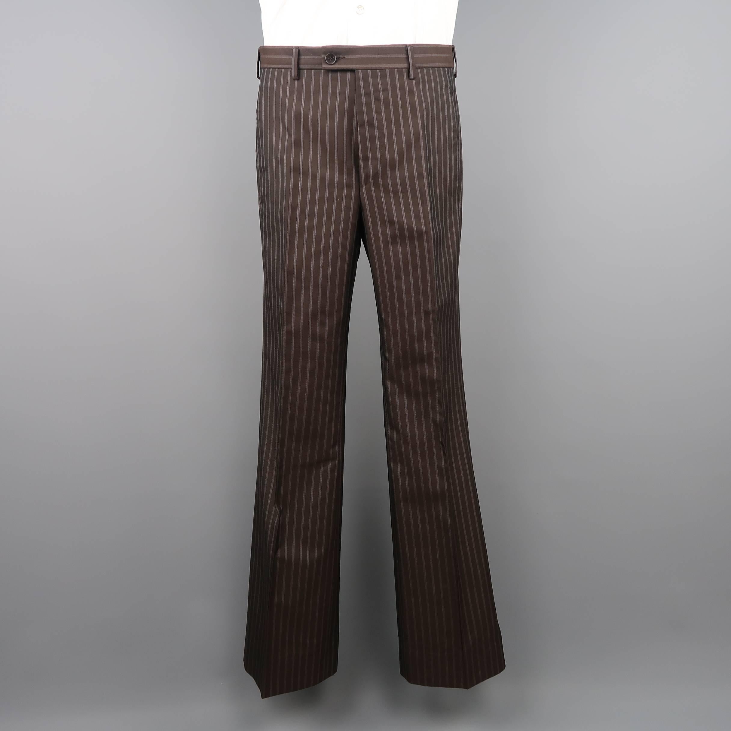 GUCCI Size 36 Regular Cotton / Silk Brown Pinstripe Wide Notch Lapel Suit In New Condition In San Francisco, CA