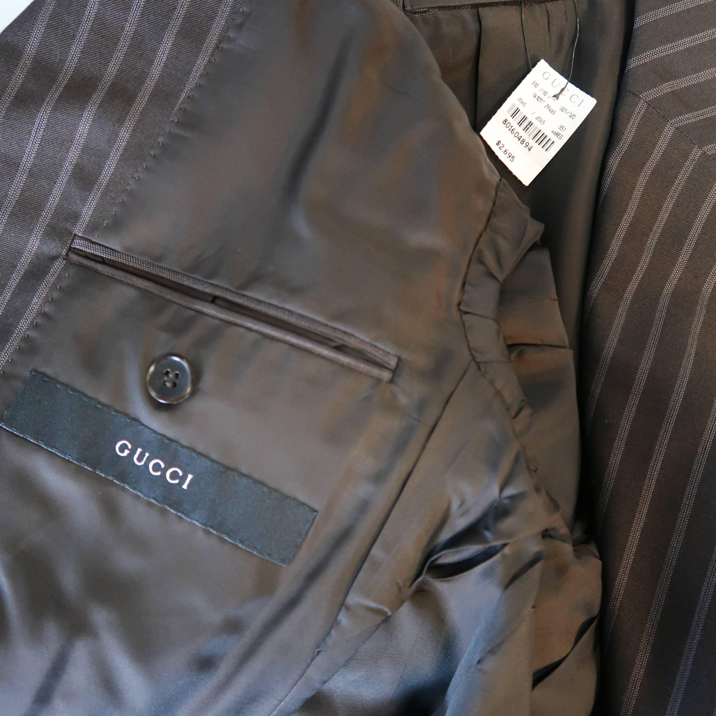 Men's GUCCI Size 36 Regular Cotton / Silk Brown Pinstripe Wide Notch Lapel Suit