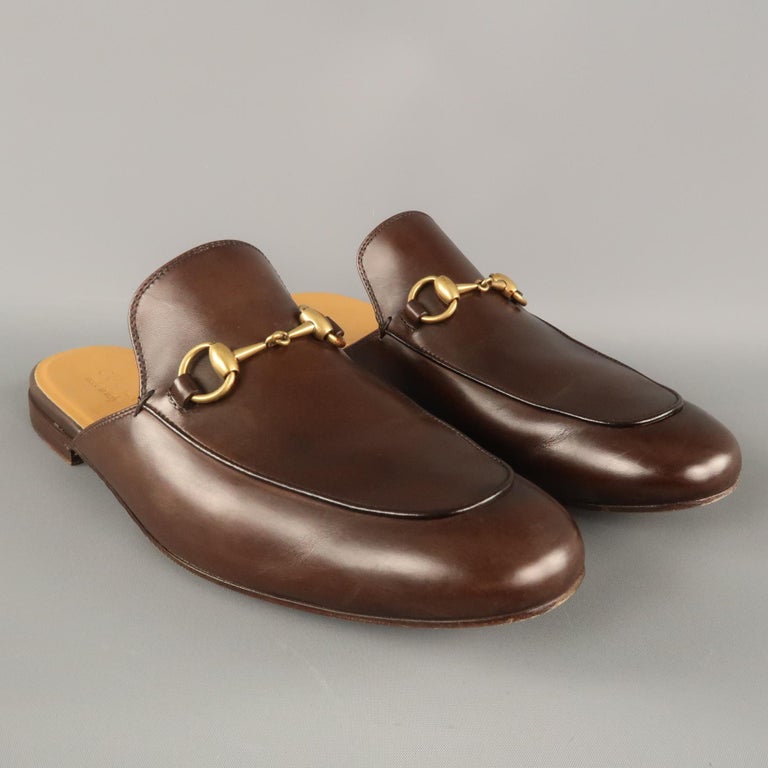 Men's GUCCI Size 9 Brown Leather Slip On Princetown Mule Slipper Loafers at  1stDibs