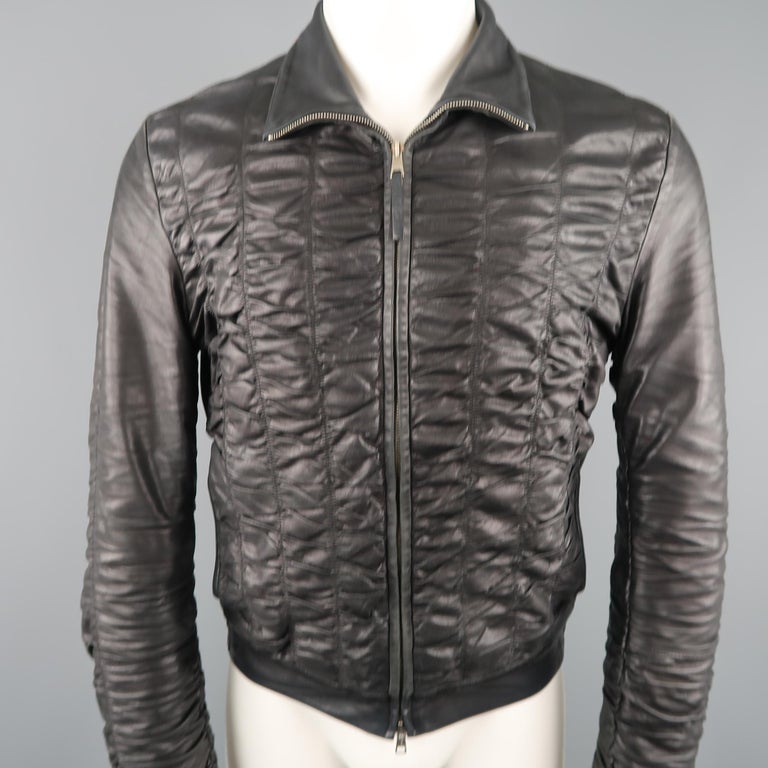 Men's GUCCI SS 2000 by TOM FORD 36 Black Ruched Leather Bomber ...
