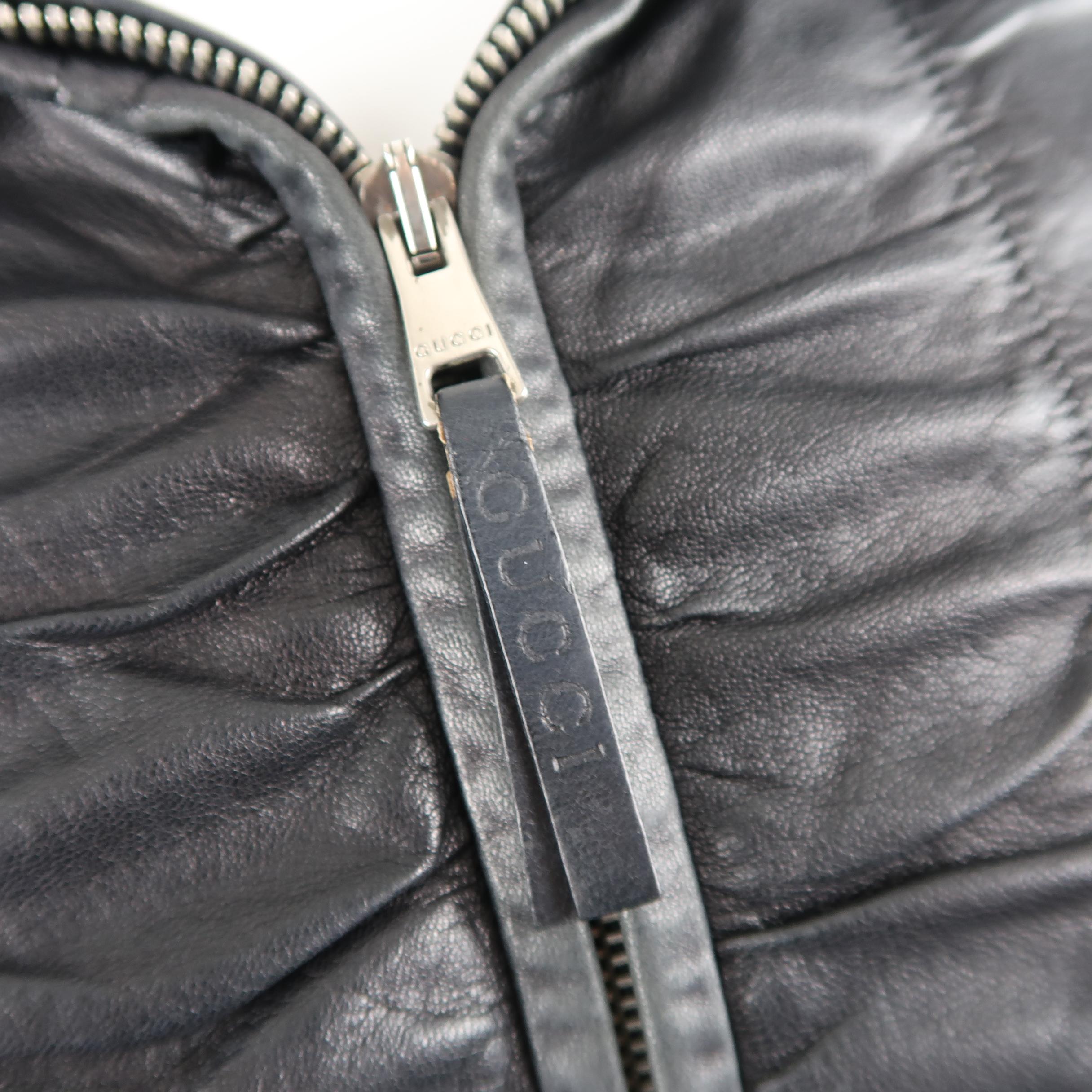 Men's GUCCI SS 2000 by TOM FORD 36 Black Ruched Leather Bomber Motorcycle Jacket In Good Condition In San Francisco, CA