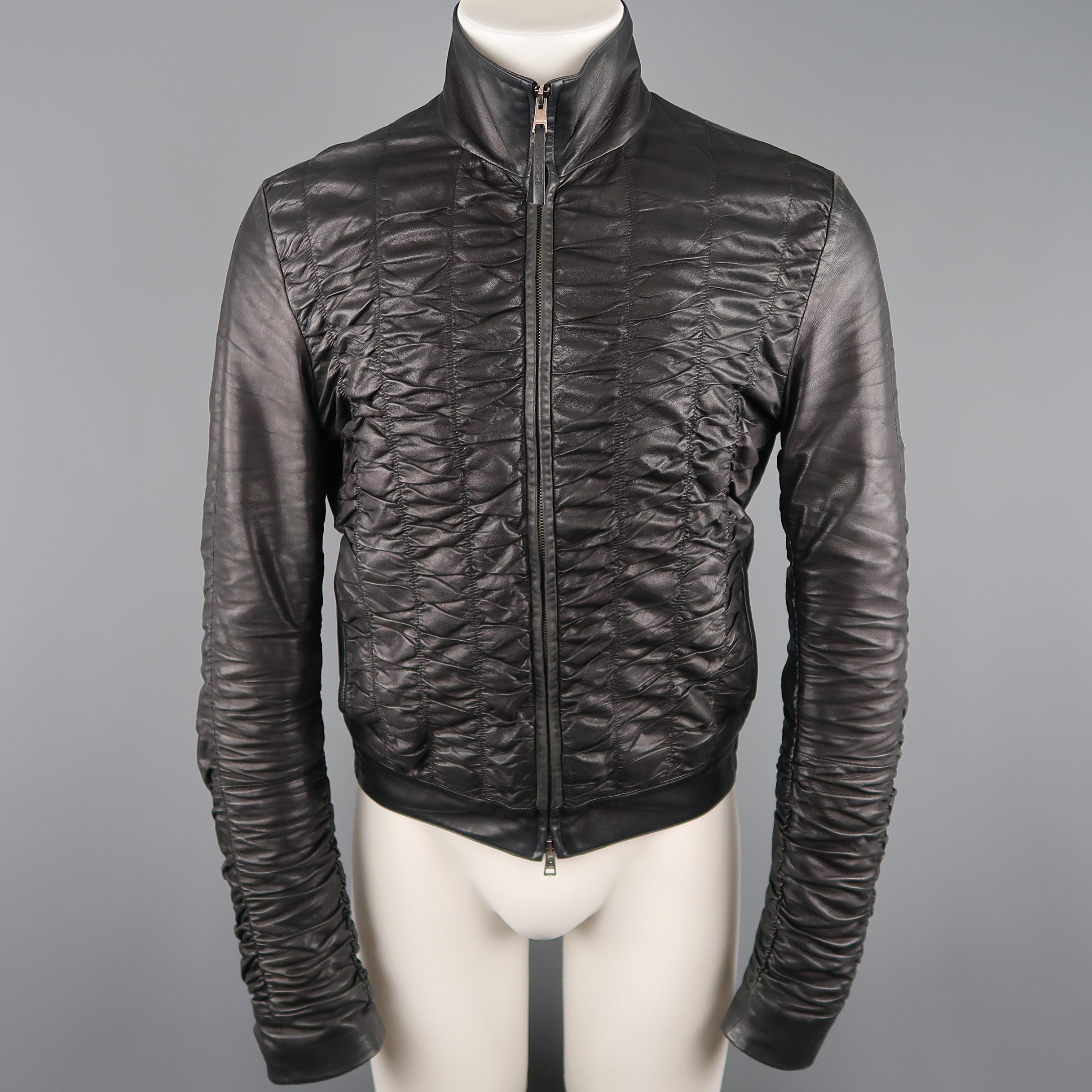 Men's GUCCI SS 2000 by TOM FORD 36 Black Ruched Leather Bomber Motorcycle Jacket 1