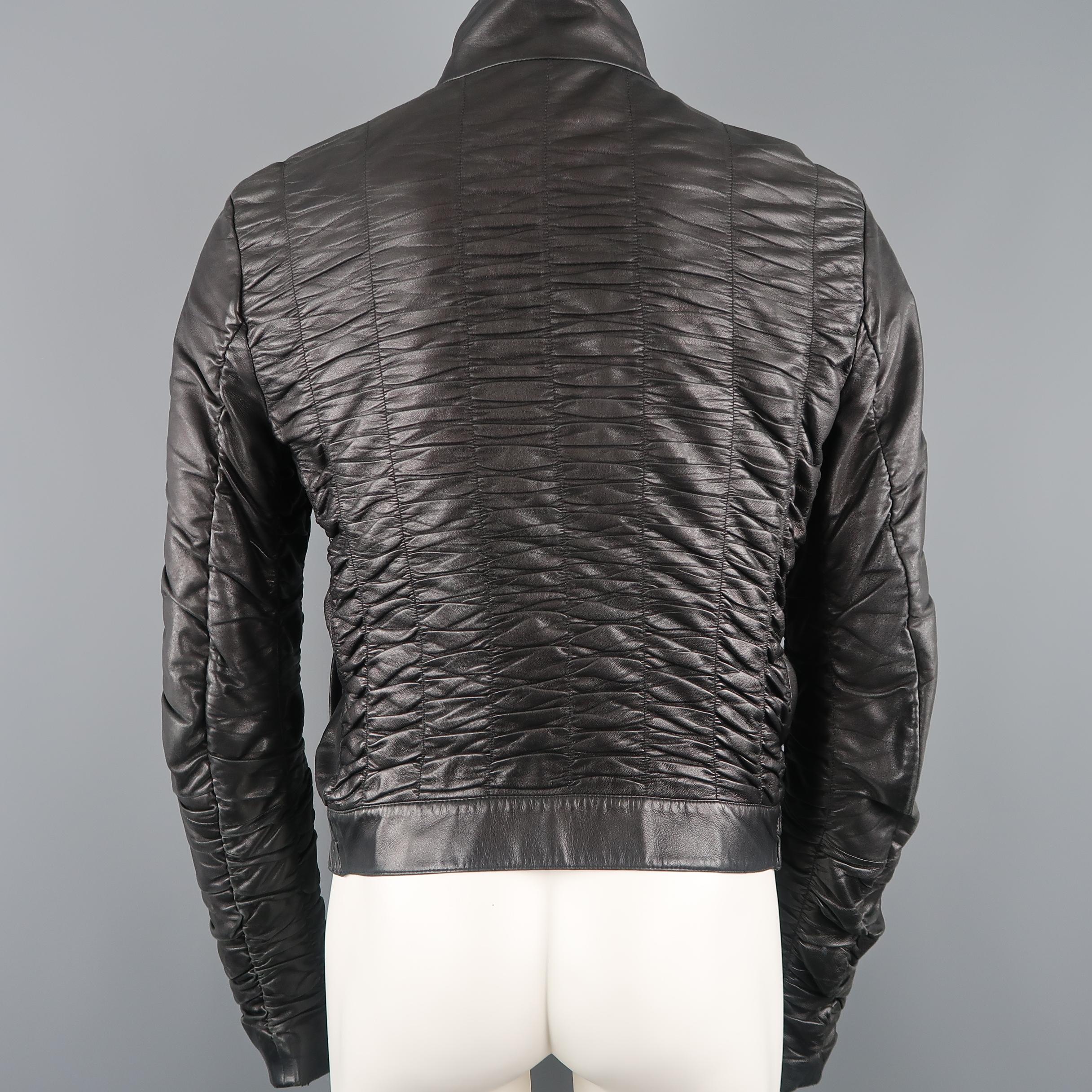 Men's GUCCI SS 2000 by TOM FORD 36 Black Ruched Leather Bomber Motorcycle Jacket 3