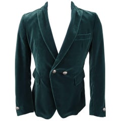 Men's HAIDER ACKERMANN 36 Short Teal Velvet Double Breasted Peak Lapel Sport Coa