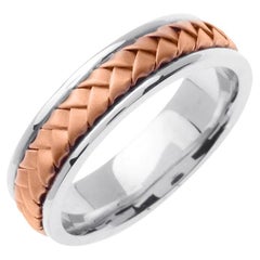 Men
s Hand Braided Two-Tone Wedding Band in 14k Rose and White Gold 6mm