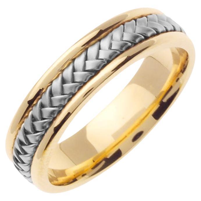 Men
s Hand Braided Two-Tone Wedding Band in 14k Yellow and White Gold 5.5mm
