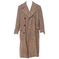 Mens Hand Woven Harris Tweed Overcoat, 1920's Style From 1960's