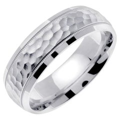 Men
s Handmade Hammered Finish Wedding Band in 14k White Gold 7mm