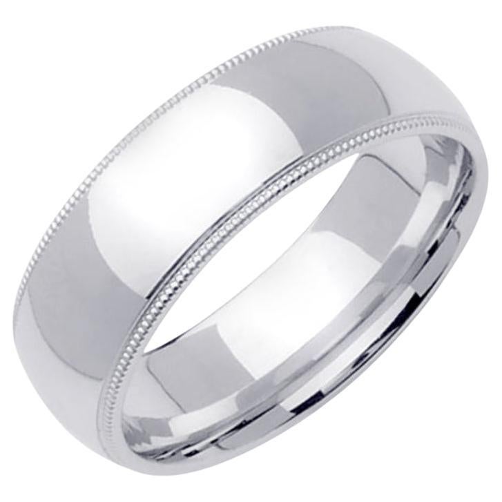 Men
s Handmade Milgrain Wedding Band in 14k White Gold 7mm