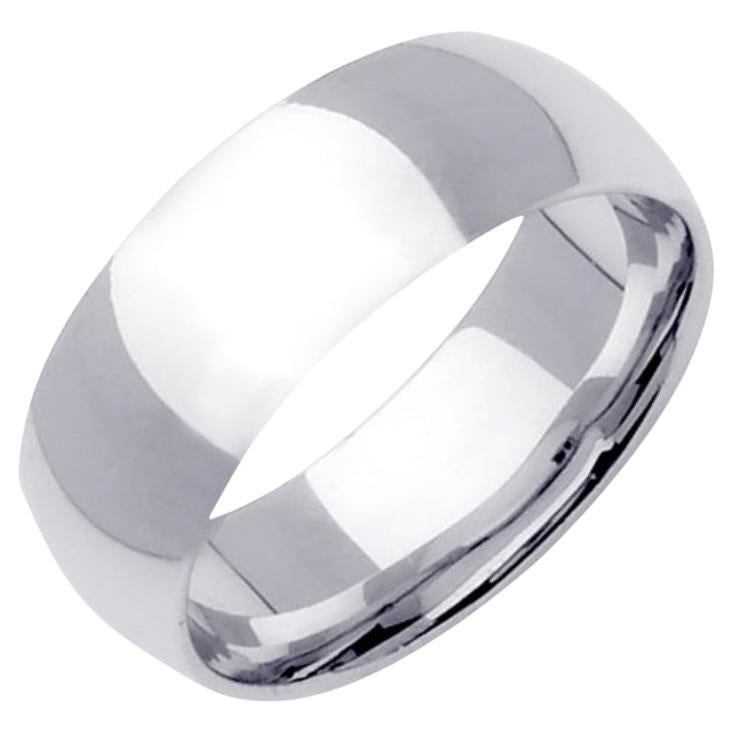 Men
s Handmade Plain Wedding Band in 14k White Gold 8mm For Sale