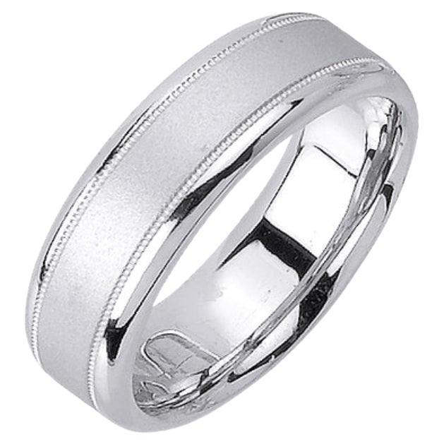 Men
s Handmade Sandblasted Finish Wedding Band in 18k White Gold 6.5mm