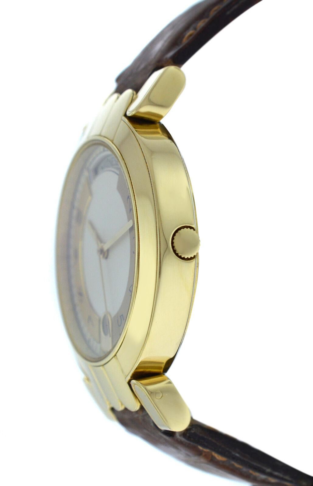 Brand	Harry Winston
Model	Premier
Gender	Men's 
Condition	Pre-owned
Movement	Swiss Automatic
Case Material	18K Yellow Gold
Bracelet / Strap Material	
Leather

Clasp / Buckle Material	
18K Yellow Gold	
Clasp Type	Deployment
Bracelet / Strap width	14
