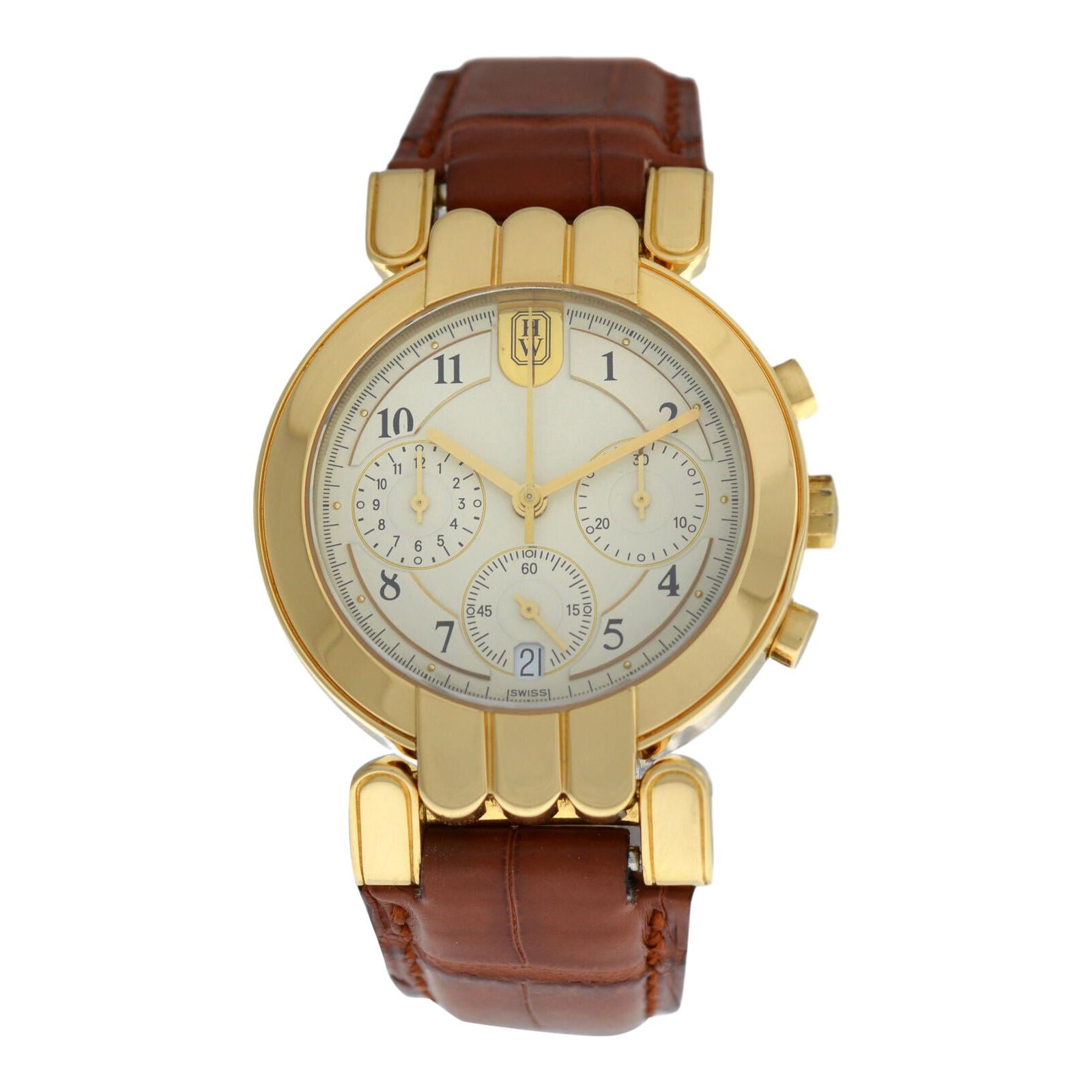 Men's Harry Winston Premier Chronograph 18 Karat Gold Day Date Automatic Watch For Sale