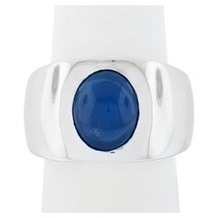 Mens Heavy Platinum 9.01ct Gubelin Oval Cabochon Bezel No Heat Sapphire Ring