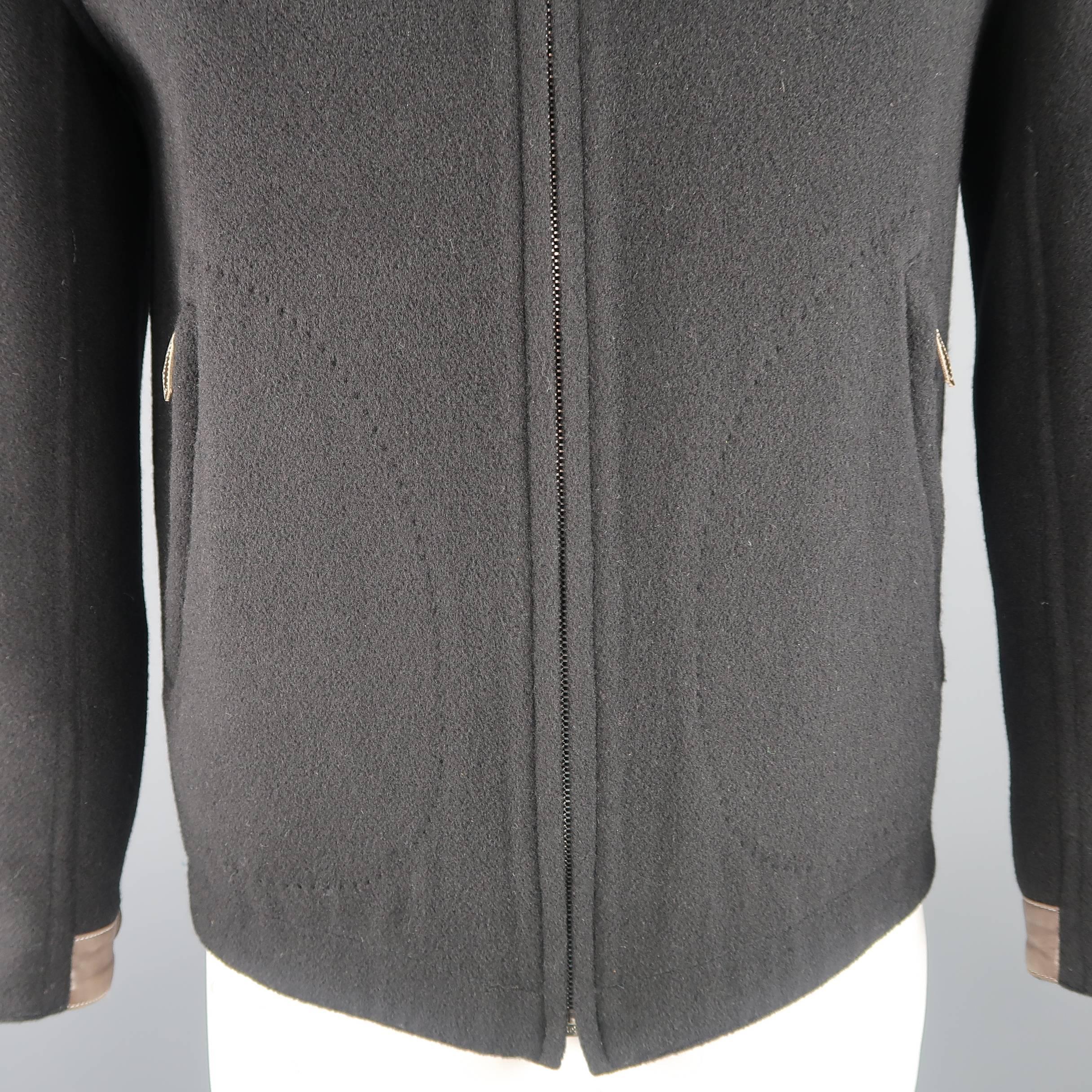 Hermes Men's Black Cashmere Leather Baseball Collar Jacket In Good Condition In San Francisco, CA