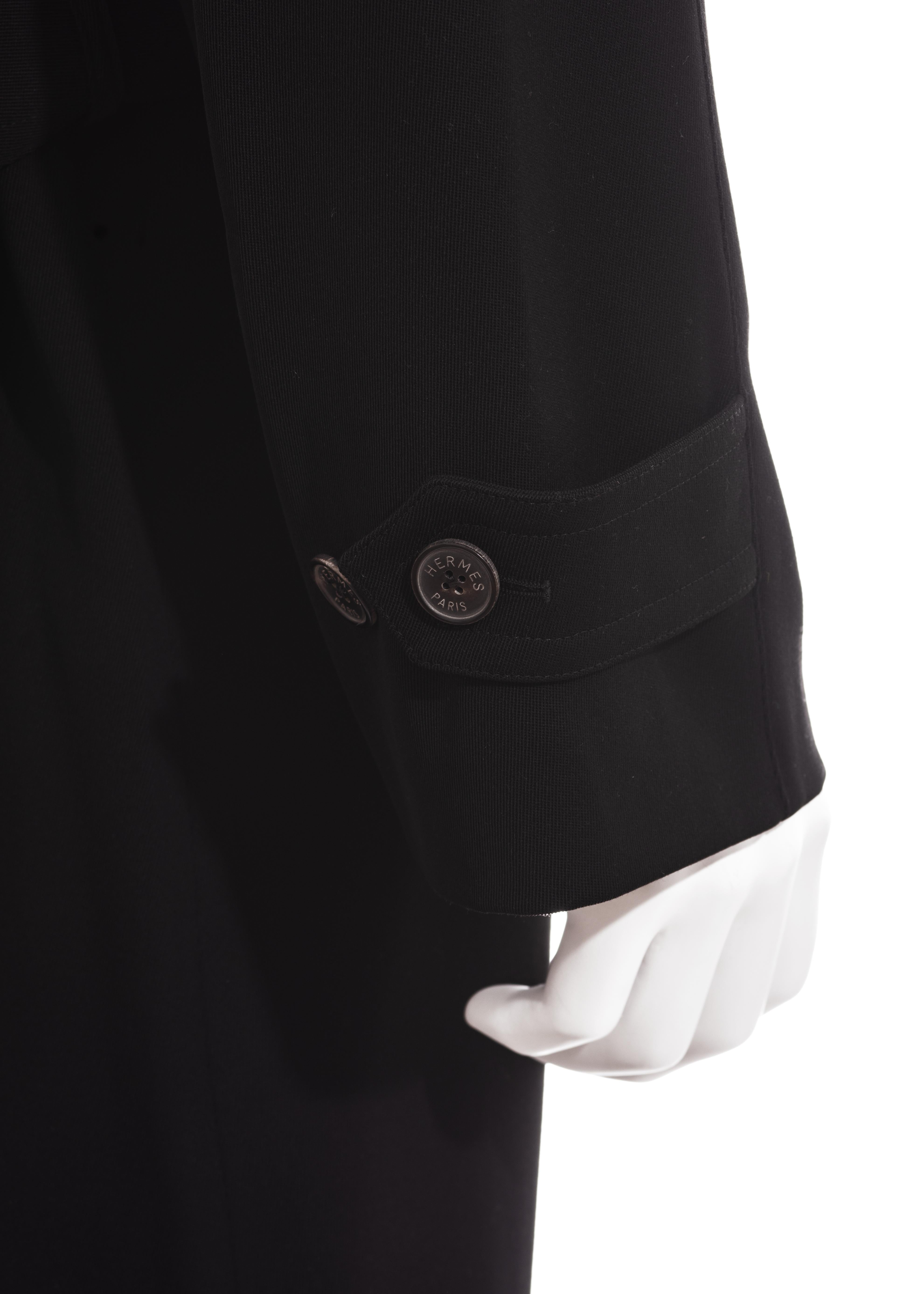 Men's Hermes black wool belted trench coat, c. 1980s In Excellent Condition In London, GB