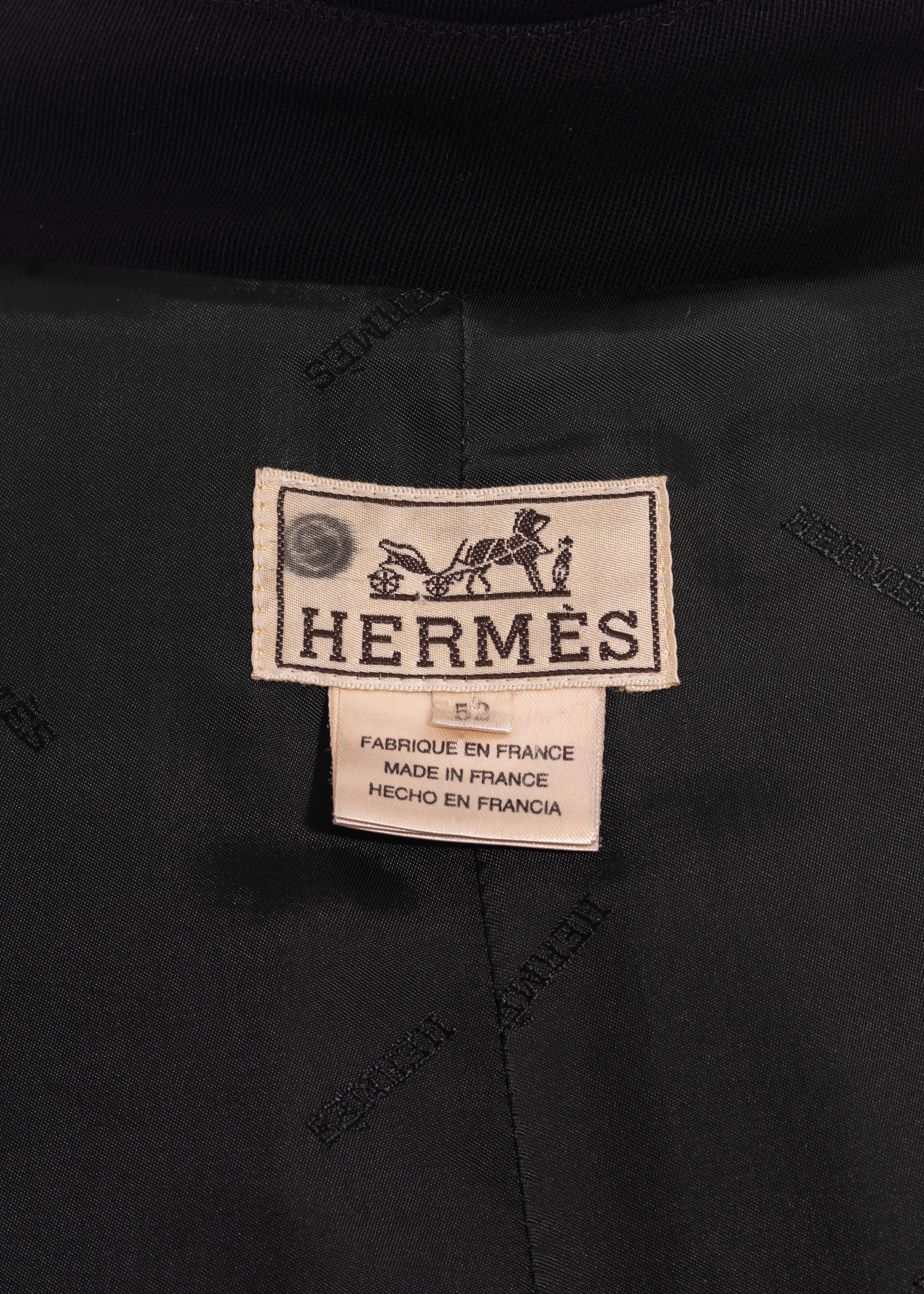 Men's Hermes black wool belted trench coat, c. 1980s 2