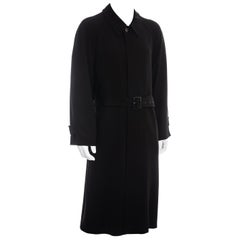 Trench da uomo Hermes in lana nera con cintura, anni '80 ca.