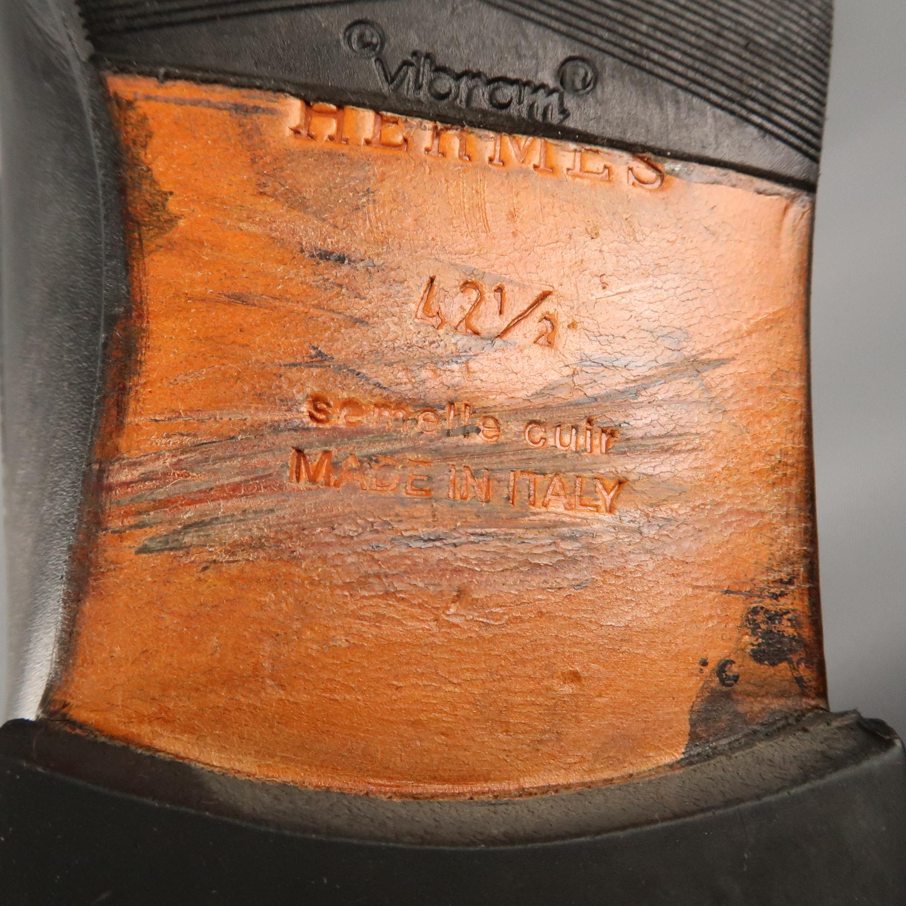 Men's HERMES Size 9.5 Black Leather Embossed Logo Slip On Loafers 7