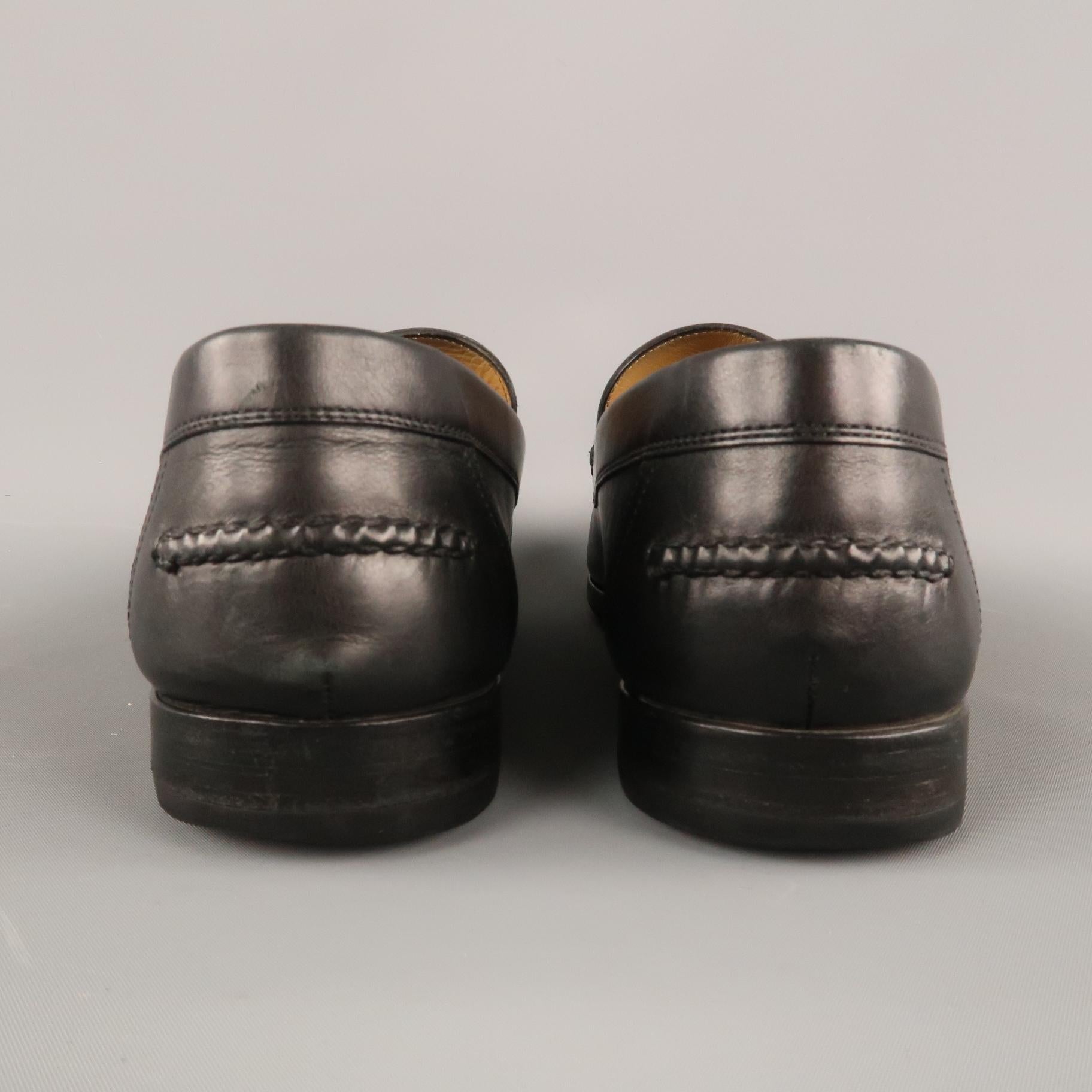 Men's HERMES Size 9.5 Black Leather Embossed Logo Slip On Loafers 6