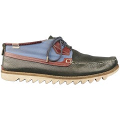 Men
s HESCHUNG Size 9.5 Navy Leather 
Canvas Apron Toe Boat Shoe Lace Up