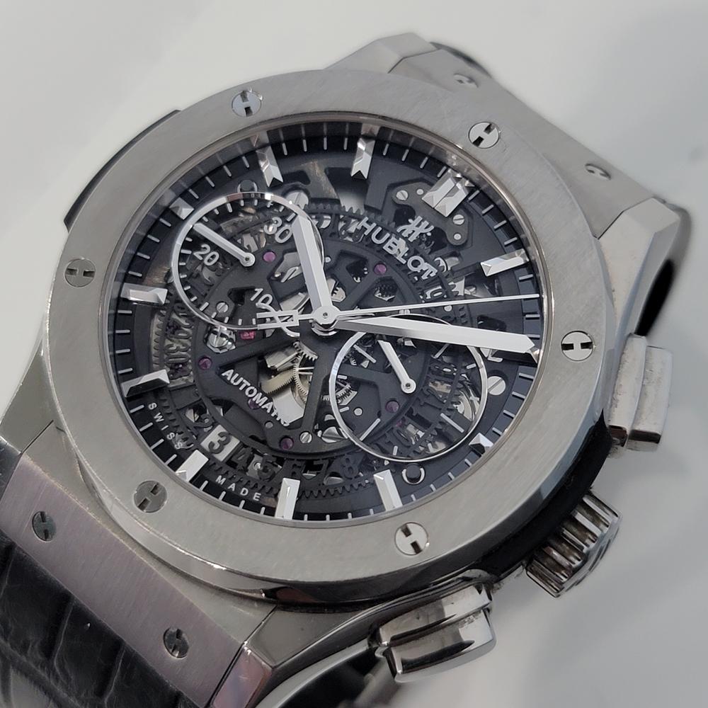 Modern luxury, Men's Hublot Classic Fusion Aerofusion Chronograph 45mm Mens Watch Ref.525NX0170LR, c.2020s, complete with original box, paper and warranty card. Verified authentic by a master watchmaker. Stunning Hublot black chronograph skeleton