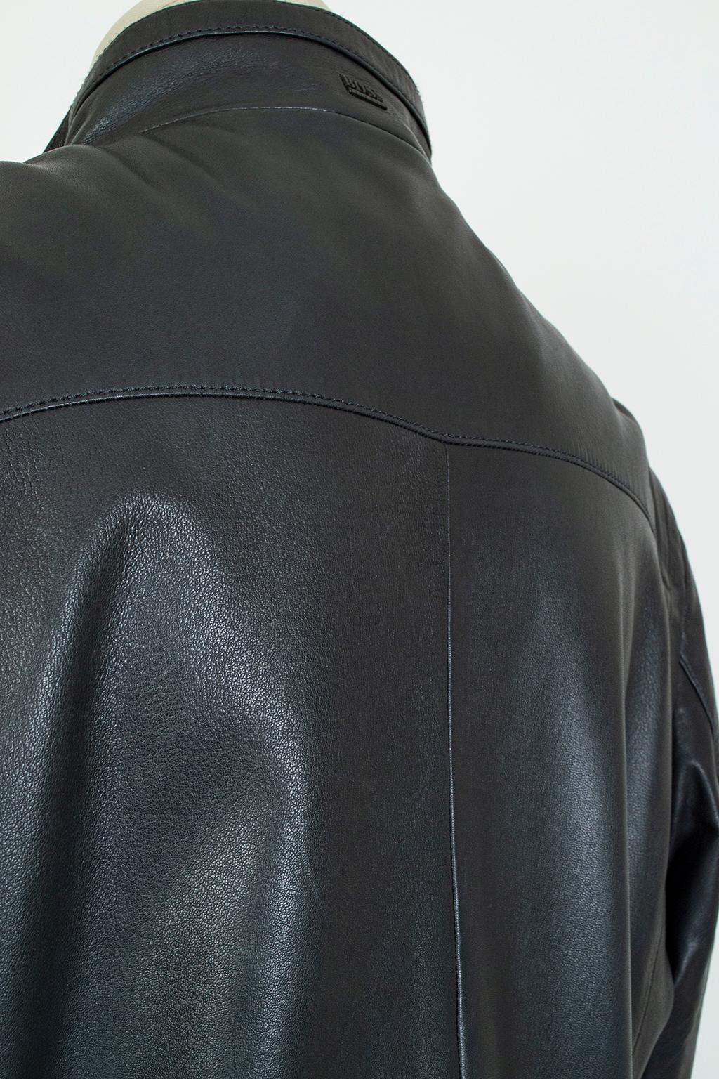 Men’s Hugo Boss *Large Size* Black Lambskin Leather Moto Jacket – XXL, 2012 For Sale 3