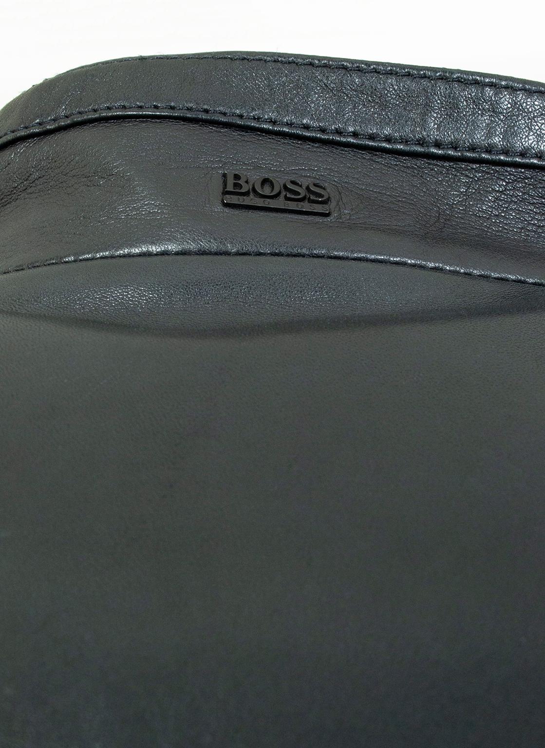 Men’s Hugo Boss *Large Size* Black Lambskin Leather Moto Jacket – XXL, 2012 For Sale 5