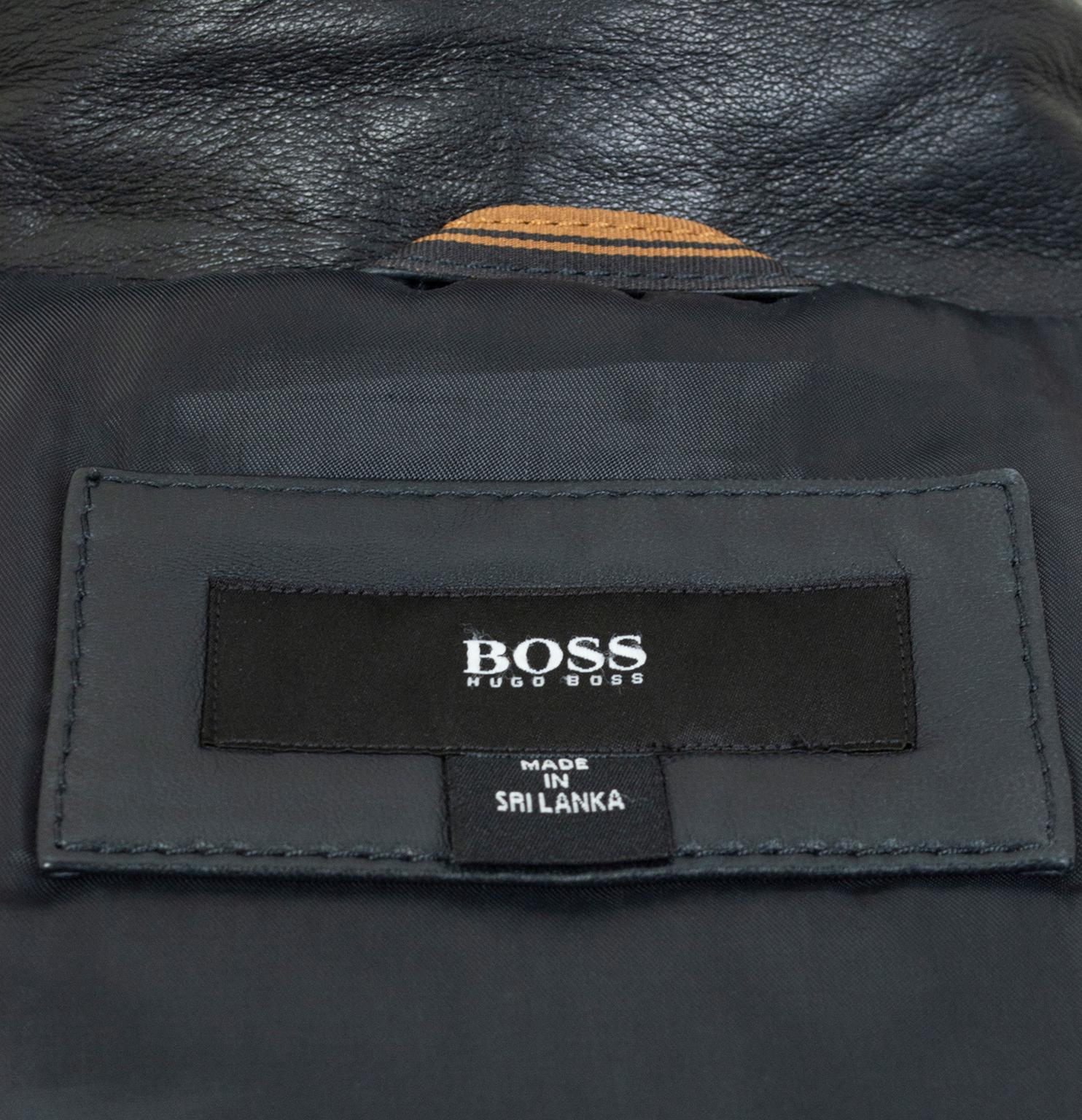 Men’s Hugo Boss *Large Size* Black Lambskin Leather Moto Jacket – XXL, 2012 For Sale 6