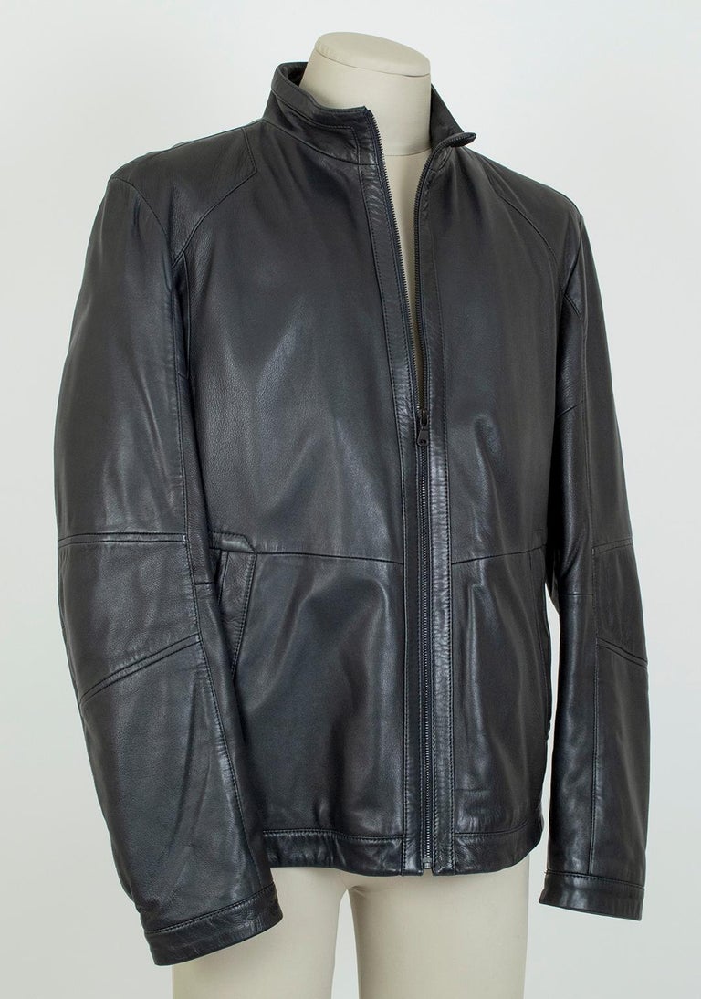 Men's Hugo Boss *Large Size* Black Lambskin Leather Moto Jacket – XXL, 2012  For Sale at 1stDibs