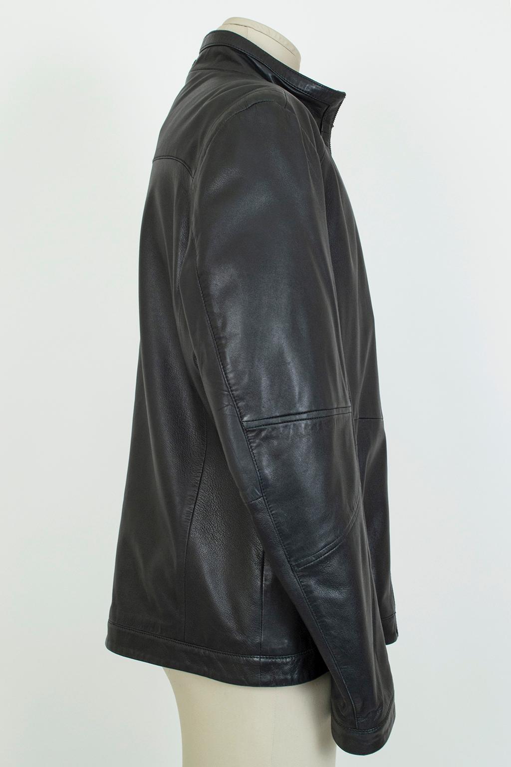 Noir Veste de moto en cuir d'agneau noir pour homme Hugo Boss *Grande taille* - XXL, 2012 en vente