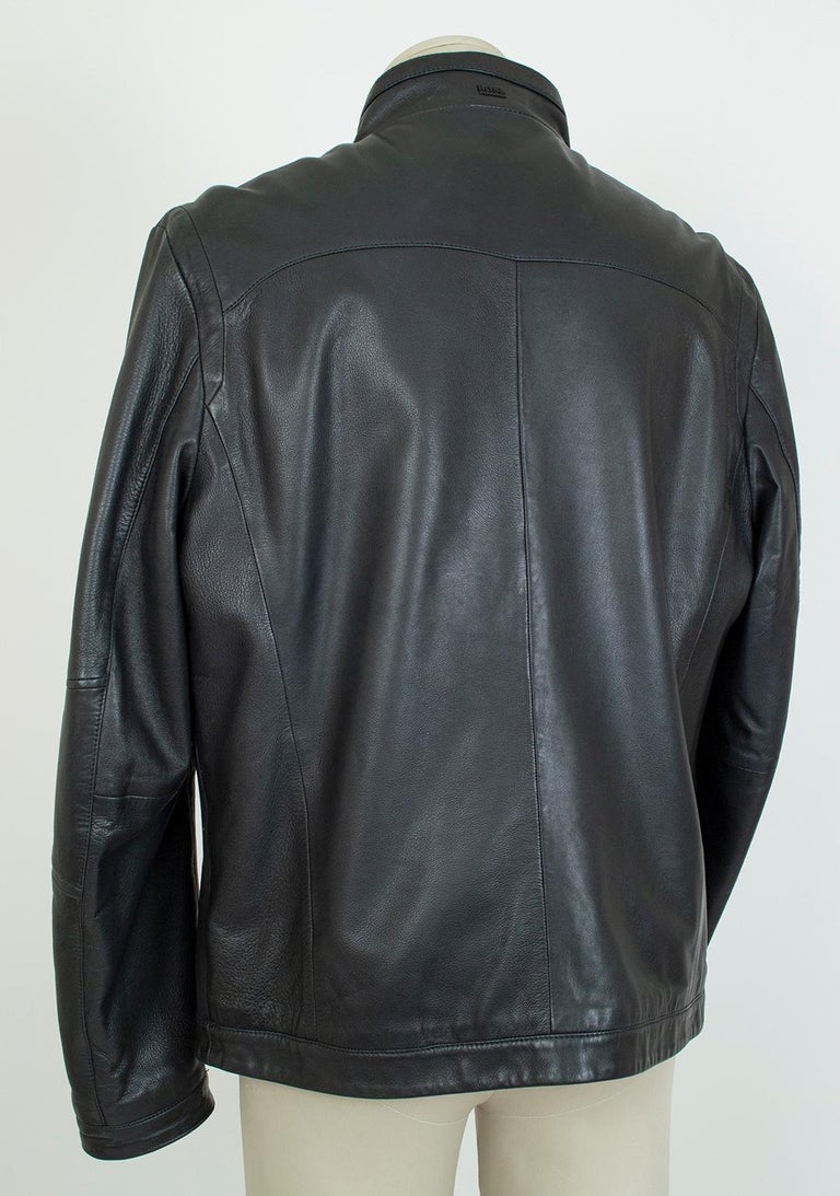 Men's Hugo Boss *Large Size* Black Lambskin Leather Moto Jacket – XXL, 2012  For Sale at 1stDibs