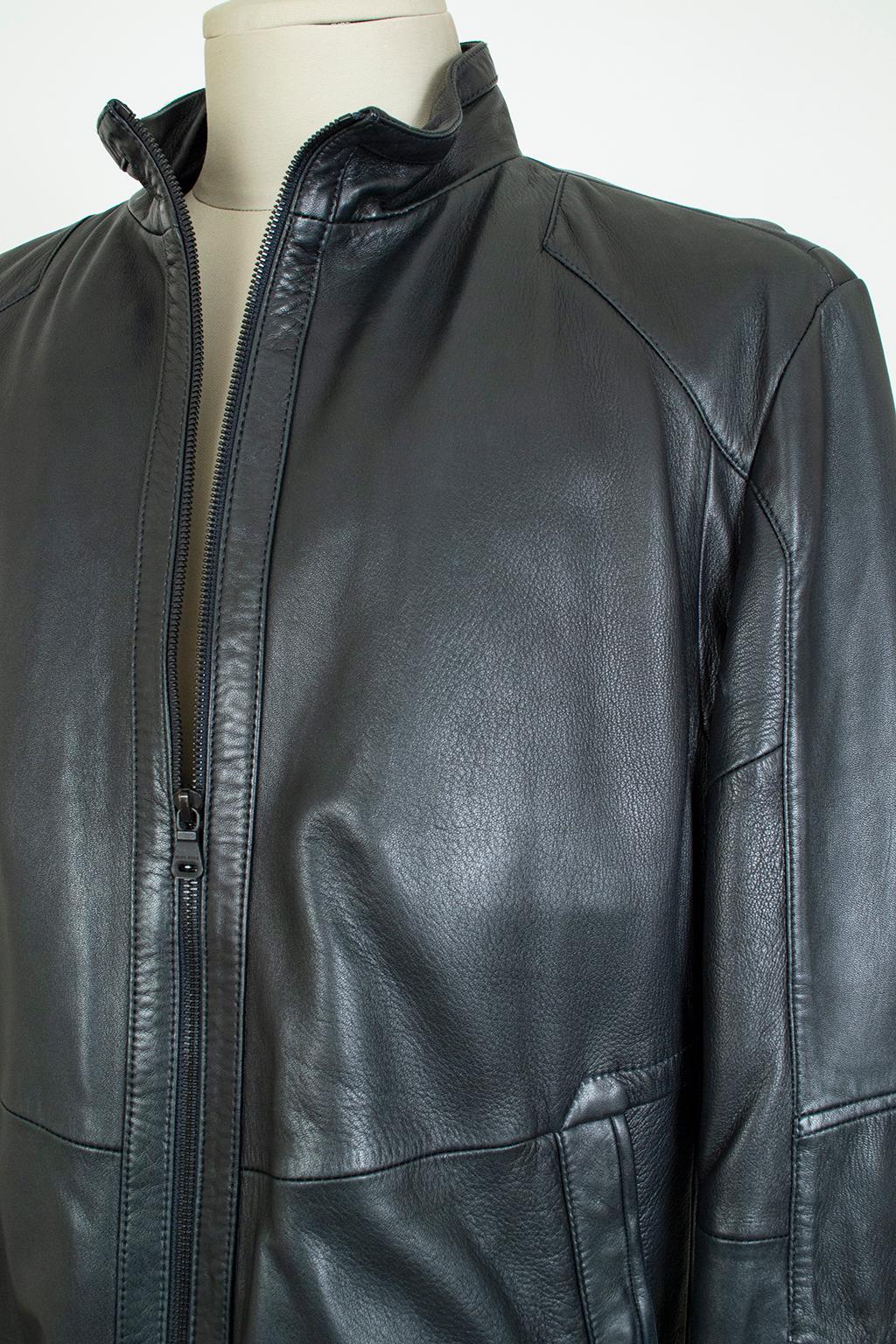 Men’s Hugo Boss *Large Size* Black Lambskin Leather Moto Jacket – XXL, 2012 In Excellent Condition For Sale In Tucson, AZ