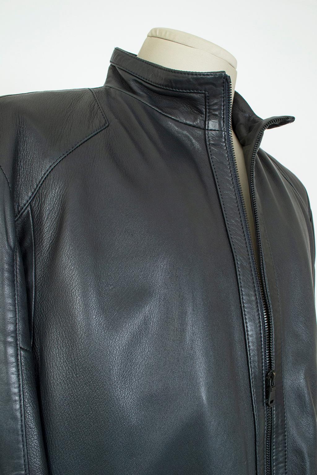 Men's Men’s Hugo Boss *Large Size* Black Lambskin Leather Moto Jacket – XXL, 2012 For Sale