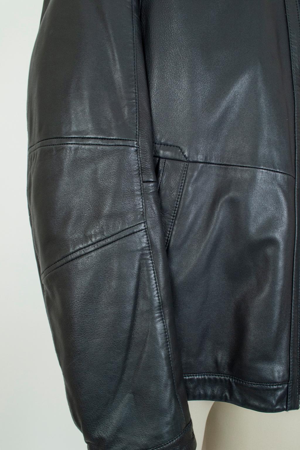 Men’s Hugo Boss *Large Size* Black Lambskin Leather Moto Jacket – XXL, 2012 For Sale 1