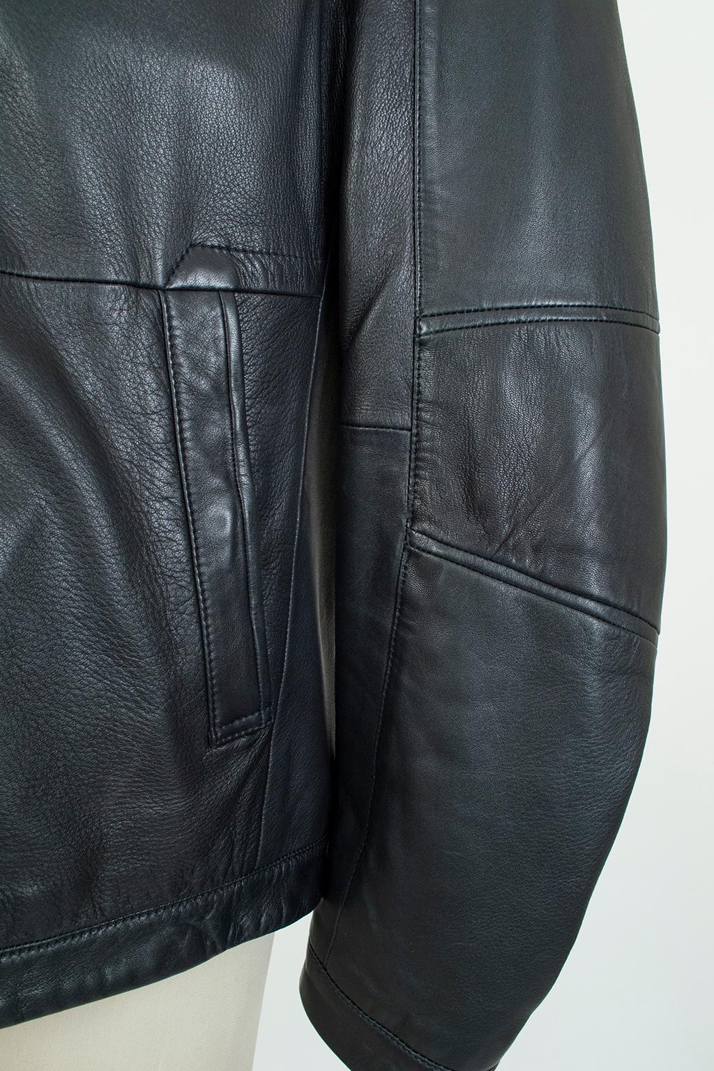 Men’s Hugo Boss *Large Size* Black Lambskin Leather Moto Jacket – XXL, 2012 For Sale 2