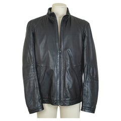 Used Men’s Hugo Boss *Large Size* Black Lambskin Leather Moto Jacket – XXL, 2012